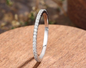 Full eternity wedding band, white gold diamond ring, minimalist stackable ring, micro pave ring, dainty matching ring delicate stacking ring