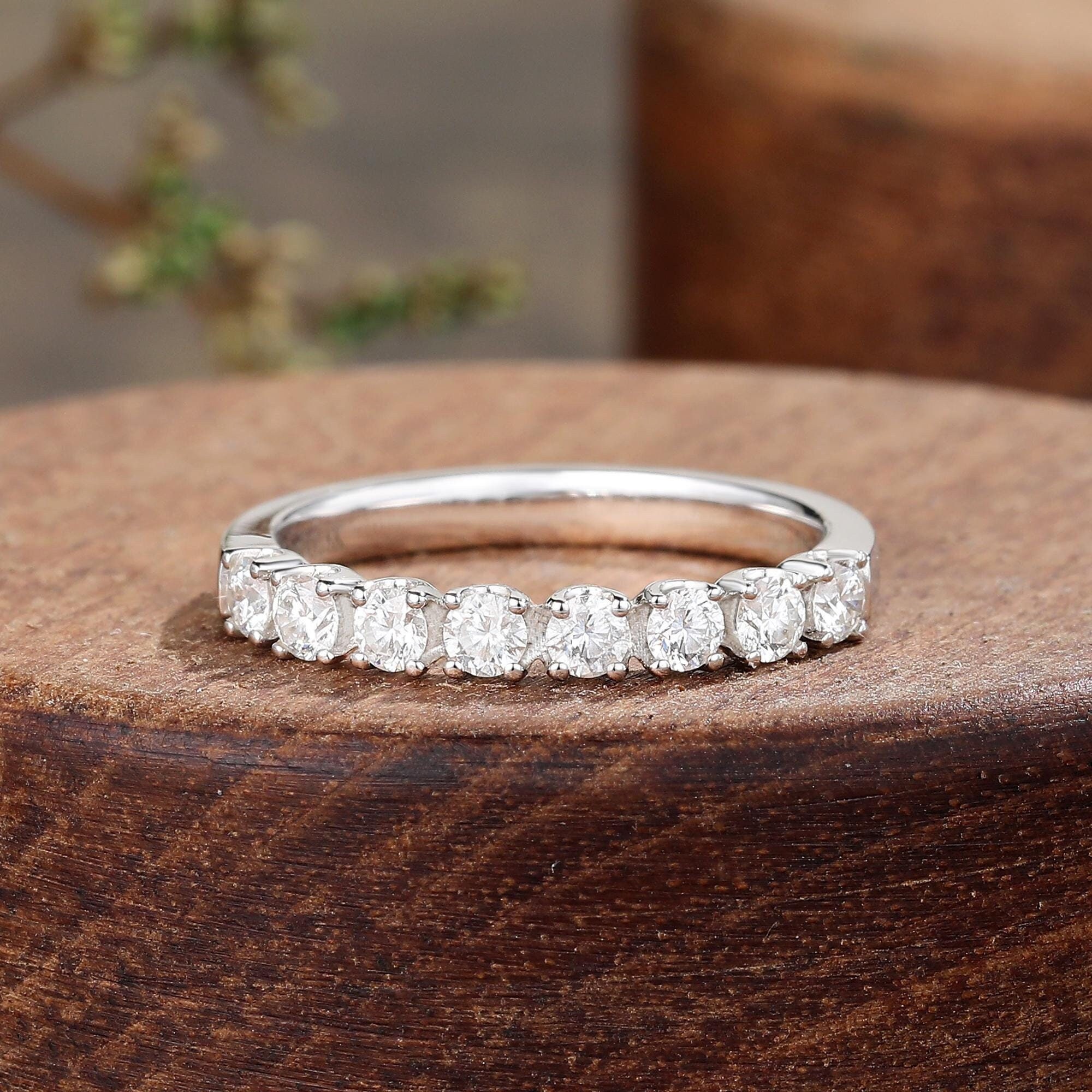 Moissanite/Lab Diamond wedding band, white gold stackable ring, unique stacking ring, solid 14k gold matching ring, anniversary ring women