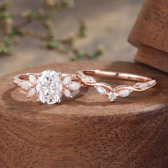 Oval Cut Bridal Set, Moissanite/lab Diamond Engagement Ring