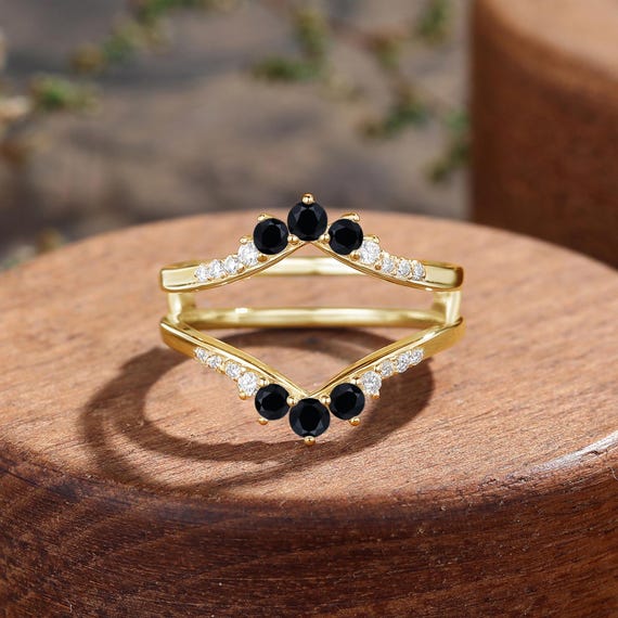 Black Onyx Enhancer Wedding Band, 10k Rose Gold Ring Jacket