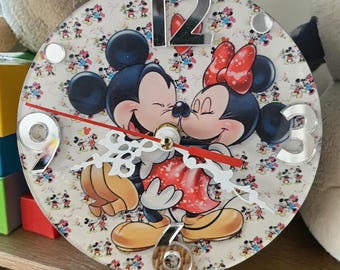 Mickey & Minnie Wall Clock – Disney Handmade Kids Room Decor – Unique Gift Idea Mickey and Minnie Mouse Clock, Kids Room Decor