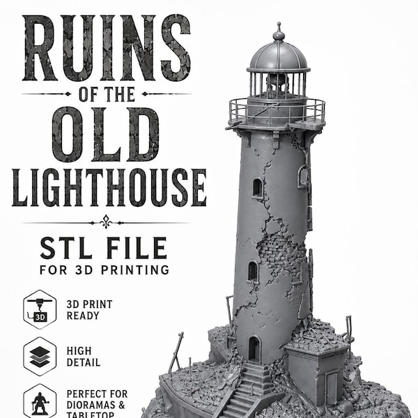 Ruined Lighthouse STL File | Detailed Miniature Terrain for 3D Printing (Digital Download)