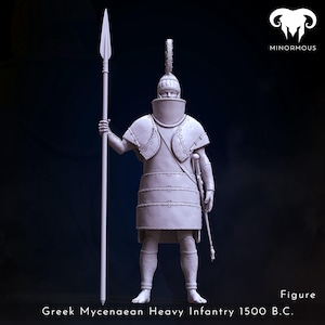Figuur: Griekse Myceense zware infanterie 1500 v.Chr. Palace Guard 3D-model. 3D-figuur 50 mm, 70 mm, 90 mm, 120 mm