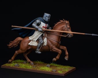 Knight Templar auf Pferd STL-Datei | Mittelalterliche Kreuzritter Miniatur zum 3D Druck | Historisches Reittier Modell eines Ritters