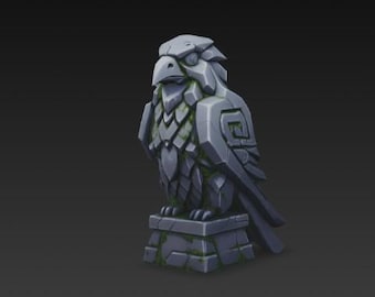 Stone Raven Statue STL | Fantasy Raven Sculpture | Norse Slavic Totem | 3D Printable Miniature