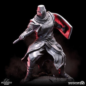 Knight Crusader. 3D resin miniature, printed on a 3D printer. Tabletop gaming figure. Figure for painting
