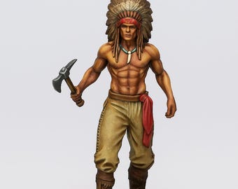 Native Warrior STL File | 3D Printable Figure | Tribal Warrior Miniature | Indian Warrior Sculpture for 3D Printing | STL Model for Painting