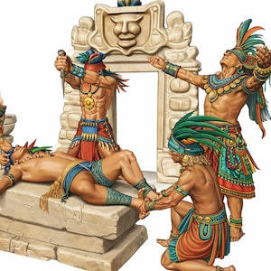 Maya-offerdiorama i STL | Maya-ritualoffer | Forntida Maya-präst | 3D-utskriftsfigur | Historiskt diorama