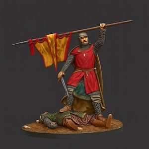 Victory - Medieval crusader celebrating on the battlefield. 3D Printed Medieval Warrior Resin Figurine. Knight Miniature Diorama