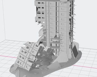 Ruined Building STL | Post-Apocalyptic Destroyed Skyscraper | 3D Printable Terrain for Dioramas