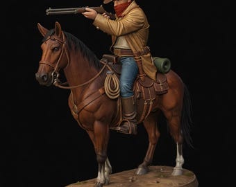 Wild West Outlaw on Horse STL | Cowboy with Rifle | Western Bandit Miniature | 3D Print Figurine