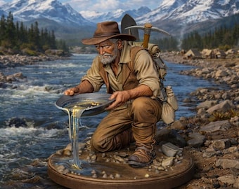 Klondike Goldprospektor STL – Alter Bergmann Miniatur für 3D Druck, Wilder Westen Goldrausch Figur