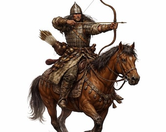 Hunnic Horse Archer STL | Hun Warrior Mounted Archer | Ancient Cavalry Miniature | 3D Printable Figure