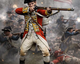 British Redcoat Infantryman STL | 18th Century English Soldier | Musket Firing Pose | Historical Miniature | 3D Print File