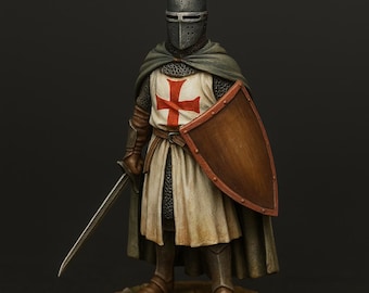 Mittelalterliche Knight Templar STL Datei - 3D Druckbare Tempelritter Miniatur | Mittelalterliche Kriegerin Figur zum Bemalen & Ausstellen | Tabletop RPG Modell
