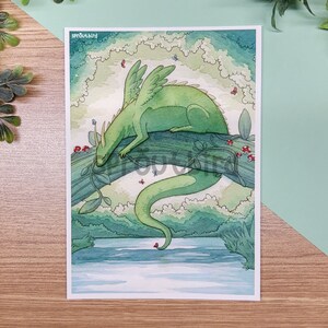 Green Dragon Art Print: Forest Stream (5x7) Matte Cotton Rag Paper