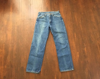 Vintage All Cotton Denim Wrangler Jeans, Made in the USA, 28/29