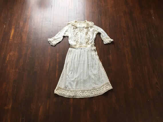 Antique Edwardian Sheer Cotton + Thick Crochet Dre