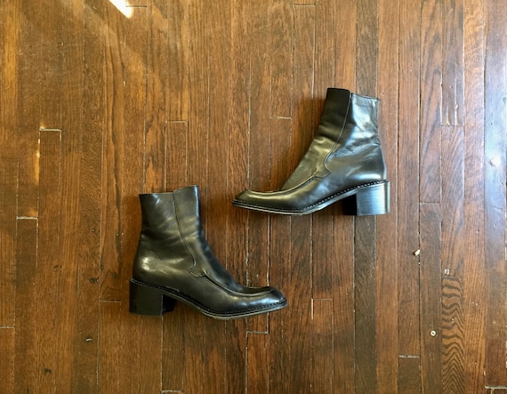 Vintage 90s Joan & David Leather Ankle Boots, Made