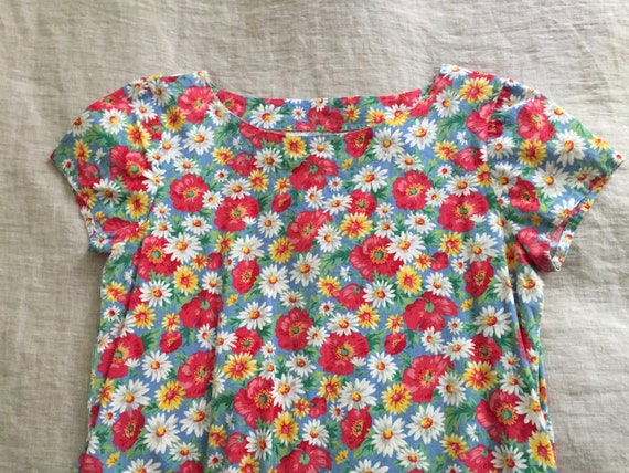 Vintage Cotton Floral Shift Dress with Pockets - image 3