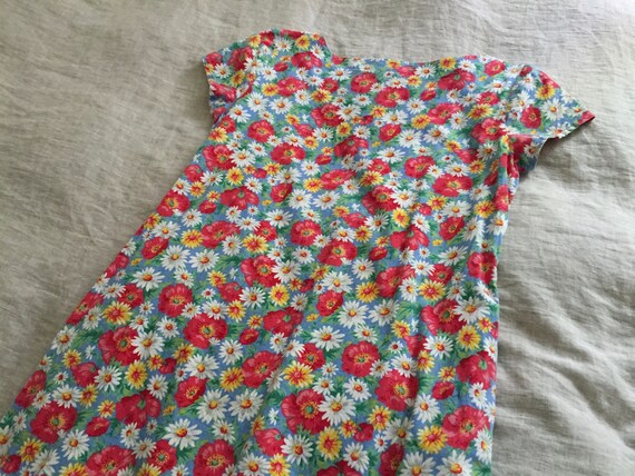 Vintage Cotton Floral Shift Dress with Pockets - image 8