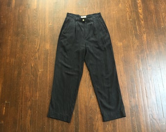 Vintage Black Silk High Rise Unlined Summer Trousers 28" Waist