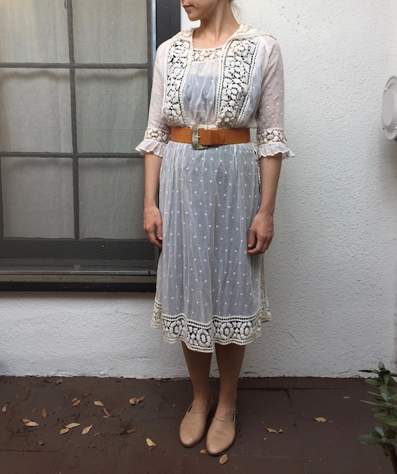 Antique Edwardian Sheer Cotton + Thick Crochet Dre