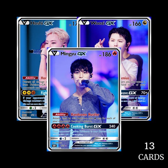 are pokemon cards the same size as kpop photocards SEVENTEEN Holographic Pokemon Fanmade KPOP Photocards | All 13 Members of  Seventeen Set