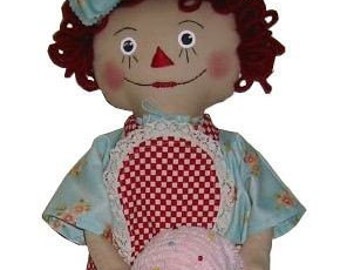 Retro, Raggedy Annie, Bag Doll with Muffin and Apron, Epattern, PDF, Downloadable Digital Pattern