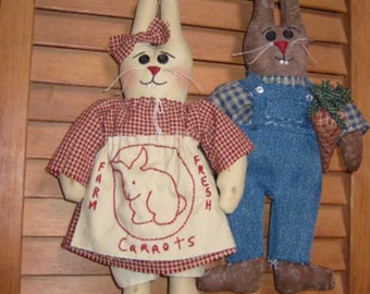 Primitive Rabbit Couple, E Pattern PDF, Downloadable Digital Pattern