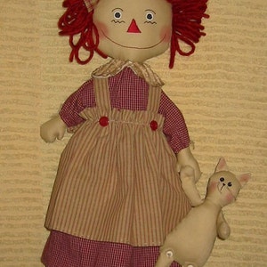 Raggedy Annie docka E-mönster, One Piece docka, nedladdningsbart digitalt mönster