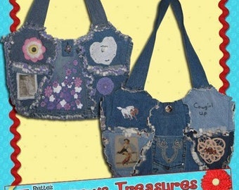 Embellished, Rag Quilted, Recycled Jeans Purse, Epattern, PDF, Downloadable Digital Pattern