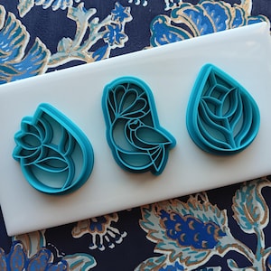Stained glass oval and teardrops - Polymer clay cutter tool - Elegant floral and bird designs - Multiple designs and sizes