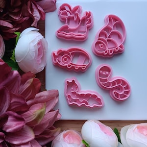 Spring garden bug polymer clay cutter - Snail, Leaf bug, Beetle, Worm, Caterpillar