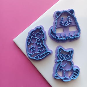 Magical forest animal polymer clay cutter - Wizard, Raccoon, Possum, Fuzzy, Cute