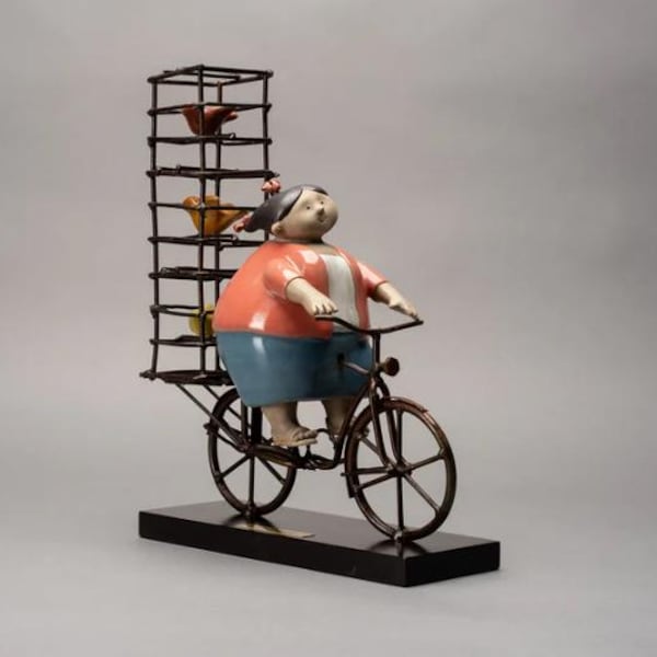 Lady Bird Seller on a Bike – Handmade Mexican Ceramic Lady Bird Seller on Bicycle by Rodo Padilla