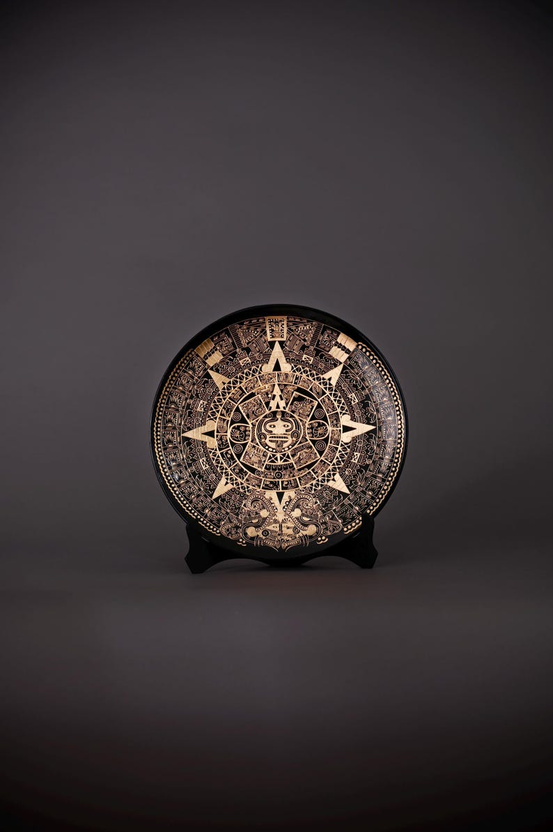 Aztec Calendar - Hand-painted Mexican Decorative Plate With Gold Leaf ...