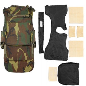 Italian army body armor, protective vest AP95, bulletproof ballistic vest with Kevlar inserts and  original plates SK4. Maestro. Woodland.