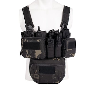 Black Multicam Tactical Vest TV-102: AK & AR Mags Chest Rig - Airsoft Cosplay Repro