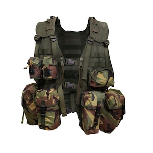 Gilet modulaire hollandais pour torse tactique MOLLE olive chargé DPM + 8 pochettes