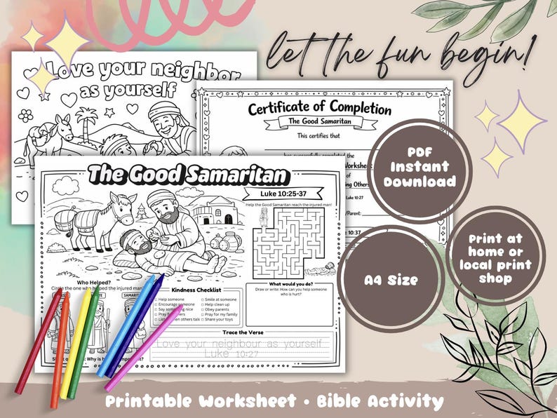 Good Samaritan Bible Activity Worksheet | Kindness, Mercy, Sunday ...