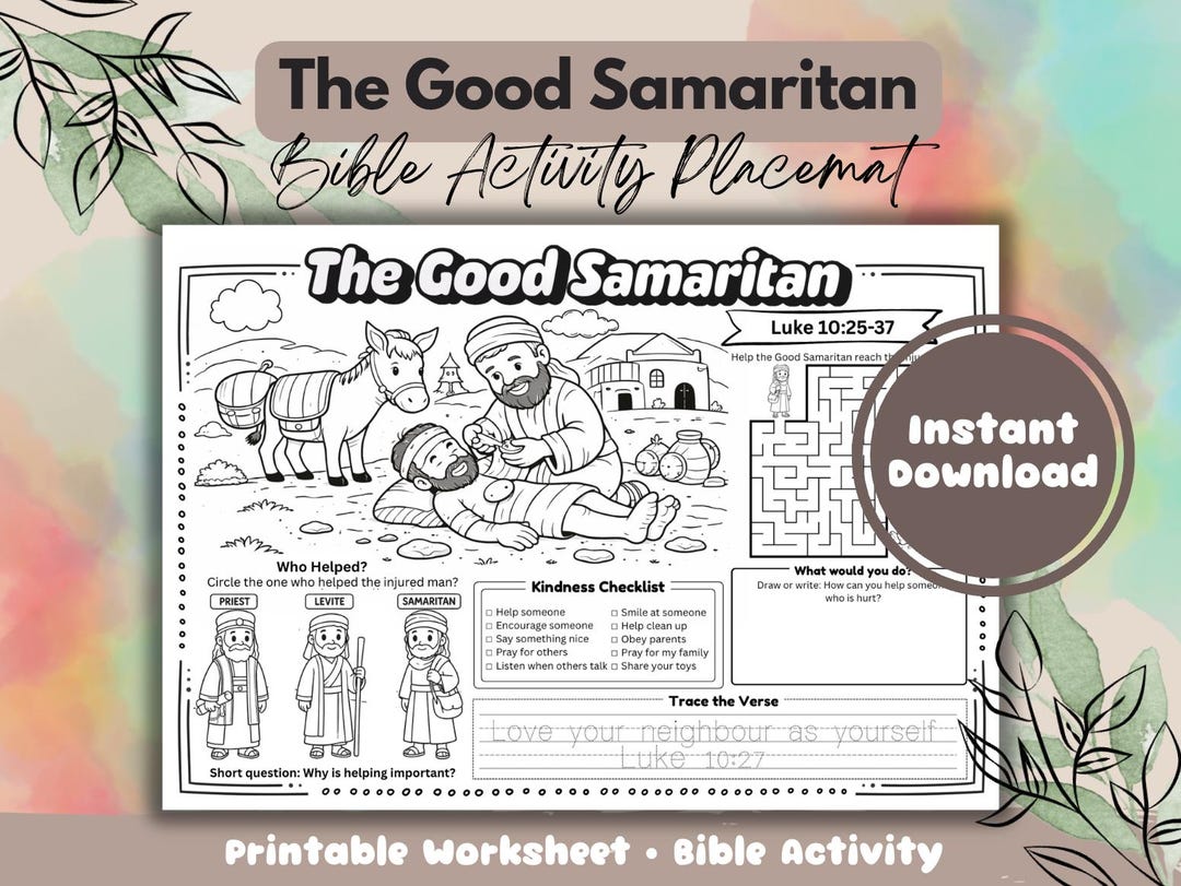 Good Samaritan Bible Activity Worksheet | Kindness, Mercy, Sunday ...