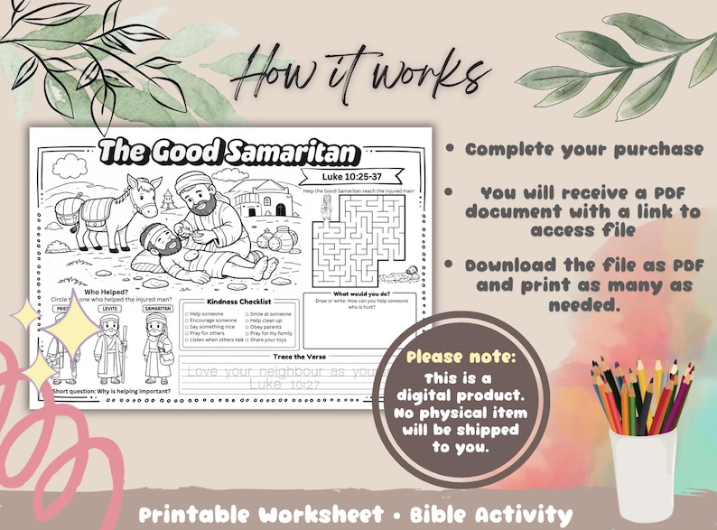 Good Samaritan Bible Activity Worksheet | Kindness, Mercy, Sunday ...