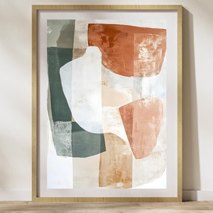 Minimalist Abstract Art Print – Organic Shapes in Earth Tones, Modern Living Room Décor, Terracotta, Beige & Sage Green, Digital Download