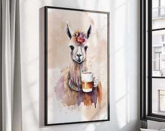 Watercolor Llama Coffee Art Print: Boho Animal Illustration (Digital Download)