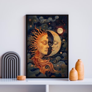 Astrologie Poster, Live by the Sun Love by the Moon, mystische Wandkunst, himmlische Drucke, Boho Dekor, sternenklare Nachthimmelkunst