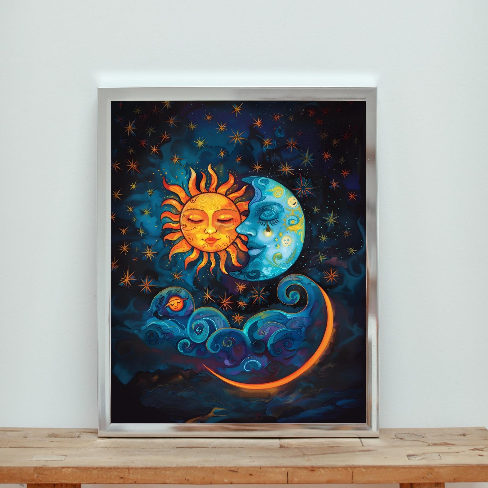 Sun and Moon Celestial Art Print: Whimsical Fantasy Home Decor (digital ...