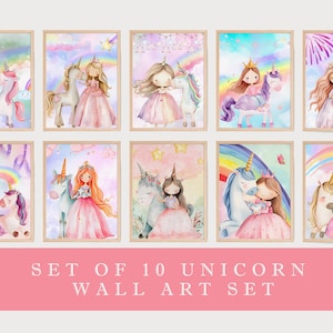 Unicorn Nursery Decor, Nursery Wall Art, Girl Room Decor, Printable unicorn art, Set Of 10, Printable Wall Art, Digital Download