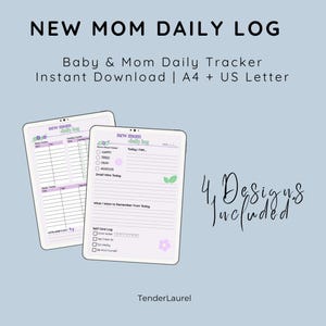 Printable New Mom Daily Log | Baby - Mom Tracker | Postpartum Planner | Breastfeeding, Diaper, Sleep - Mood Journal | 4 Styles