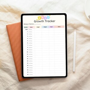 Babygroeimeter | Afdrukbare grafiek 0-36 maanden | Lengte, gewicht en hoofdomtrek | Babycheck-logboek van één pagina | Direct downloaden